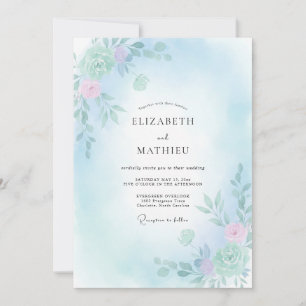 Invitation Mariage Fleurie Bleu Céleste Sérénité