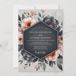 Invitation Mariage Fleurie Bleu Poussiéreux