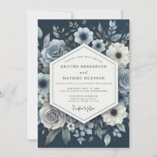 Invitation Mariage Fleurie Bleu Poussiéreux Humeur