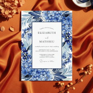 Invitation Mariage Fleurie Bleu Royal