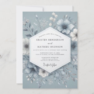 Invitation Mariage Fleurie Brumeuse Bleu Ardoise