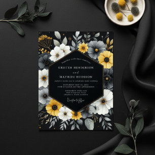 Invitation Mariage Fleurie Charbon