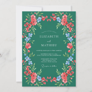Invitation Mariage Fleurie Corail Émeraude