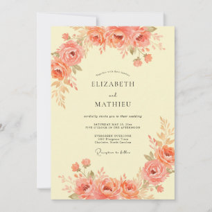 Invitation Mariage Fleurie Coup de Pinceau Corail