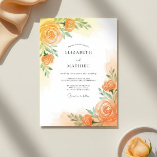 Invitation Mariage Fleurie Coup de Pinceau Orange