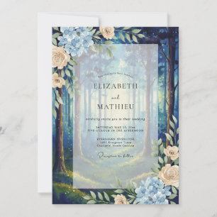 Invitation Mariage Fleurie de Bois Profond Bleu