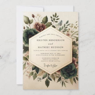 Invitation Mariage Fleurie de Bourgogne Sage Vintage
