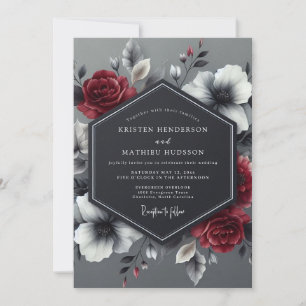Invitation Mariage Fleurie de Charbon Rouge Cramoisi