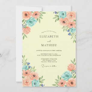 Invitation Mariage Fleurie de Corail Pêche