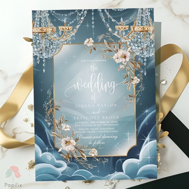 Invitation Mariage fleurie de luxe lustre en cristal (Créateur téléchargé)