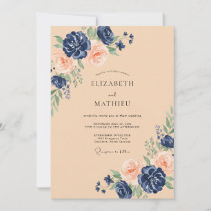 Invitation Mariage Fleurie de Pêche Navy Bloom