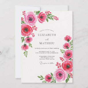 Invitation Mariage Fleurie de Rouge Épanoui