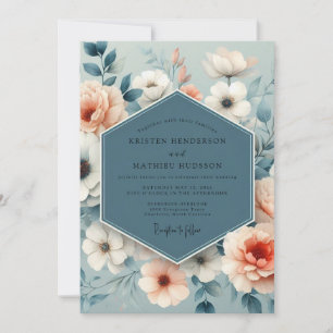 Invitation Mariage Fleurie Douce Bleu Ardoise