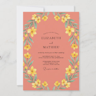 Invitation Mariage Fleurie Jaune Corail en Fleurs