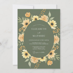 Invitation Mariage Fleurie Jaune Olive en Fleur