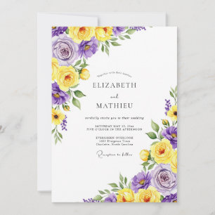 Invitation Mariage Fleurie Jaune Violet