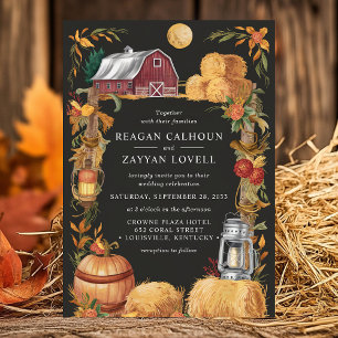 Invitation Mariage Fleurie Lanterne Noire de Grange Rustique