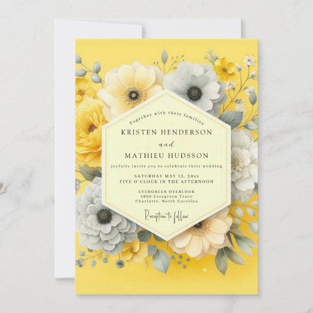 Invitation Mariage Fleurie Lumineuse Canari (Devant)