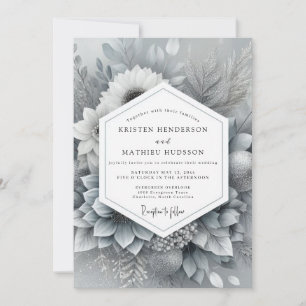 Invitation Mariage Fleurie Monochrome Argent