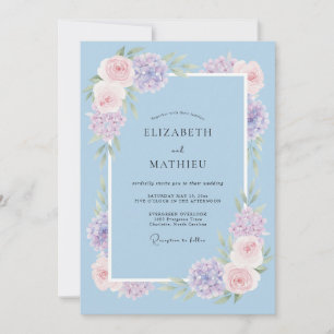 Invitation Mariage Fleurie Murmurante Bleu Ciel