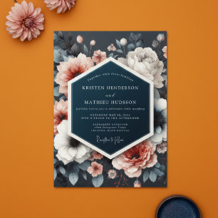 Invitation Mariage Fleurie Opulente Romantique Navy