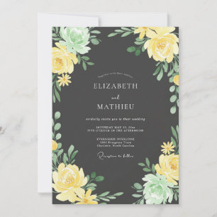 Invitation Mariage Fleurie Peinte Jaune Vert