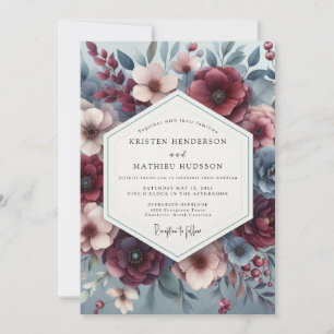Invitation Mariage Fleurie Poétique Bourgogne & Ardoise