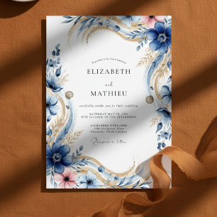 Invitation Mariage Fleurie Profondeur Bleue