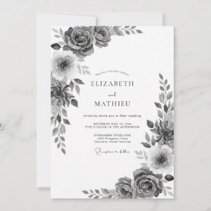 Invitation Mariage Fleurie Rose Charbon