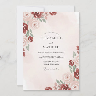 Invitation Mariage Fleurie Rouge Carmine