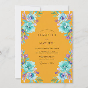 Invitation Mariage Fleurie Turquoise Ambre