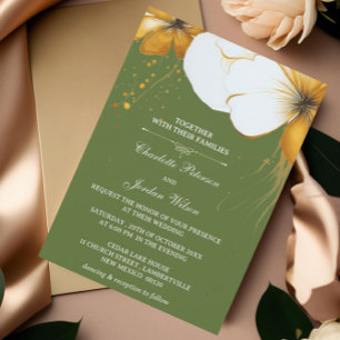 Invitation Mariage Fleurie Vert Olive et Or