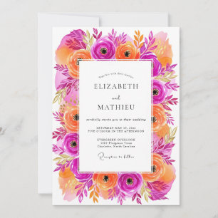 Invitation Mariage Fleurie Vibrante Magenta