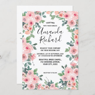 Invitation Mariage Fleuris Aquarelle Rose Tendre Magnifique