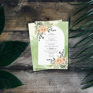 Invitation Mariage fleuris d'aquarelle sauge arche fleurie