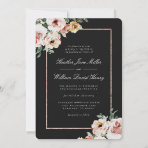 Invitation Mariage Fleuris Noir