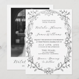 Invitation Mariage Fleuris Noir Et Blanc Ancien Argent
