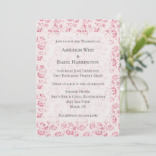 Invitation Mariage Fleuris Pailletés Rose Romantique