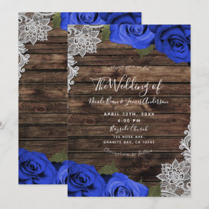 Invitation Mariage Fleuris Roses Bleu Violet Bois Rustique De
