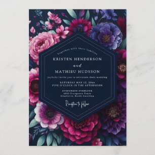 Invitation Mariage Fleuris Somptueux Bleu Nuit