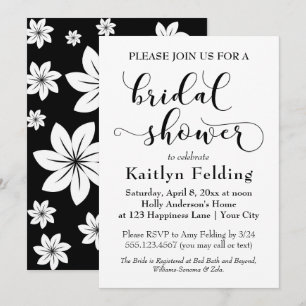 Invitation Mariage Fleuris Typographie Noir et Blanc pour une