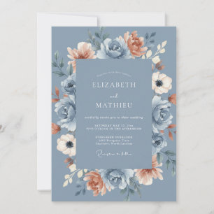 Invitation Mariage Fleurissant à la Pêche Bleue