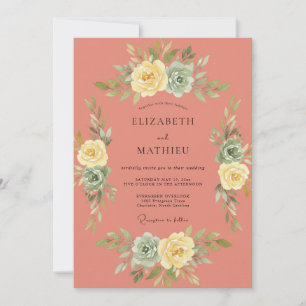 Invitation Mariage Fleurissant Botanique Douce Corail