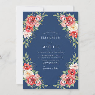 Invitation Mariage Fleurissant de Corail de la Marine