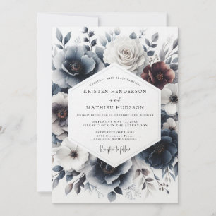 Invitation Mariage Fleurissant Indigo Hiver