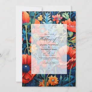 Invitation Mariage Fleuriste de Tomate Cerise et Bleu Royal