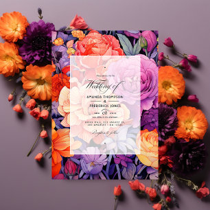 Invitation Mariage Fleuriste Mandarine, Rose Chaud et Violet