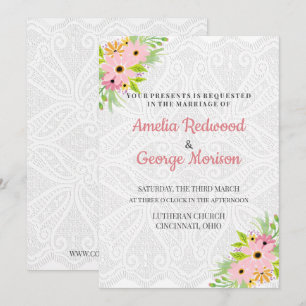 Invitation Mariage Fleurs Aquarelles Et Dentelle