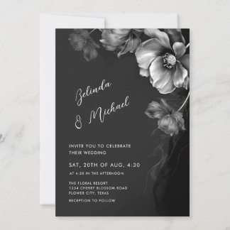 Invitation Mariage Fleurs Argent Noir Et Blanc