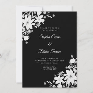 Invitation Mariage Fleurs Blanches Romantiques Floral Noir